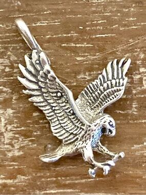 Small Bald Eagle Pendant Charm - Silver Tone - Signed